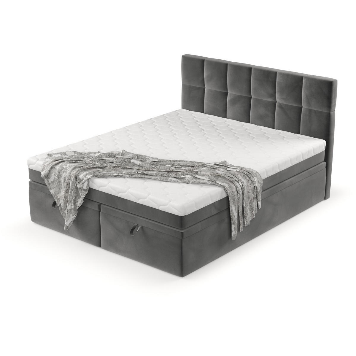 BOXBETT Elano 180/200 cm Grau im Kronos Stoff - Schwarz/Grau, Holz/Holzwerkstoff (180/200cm) - AltaBeds