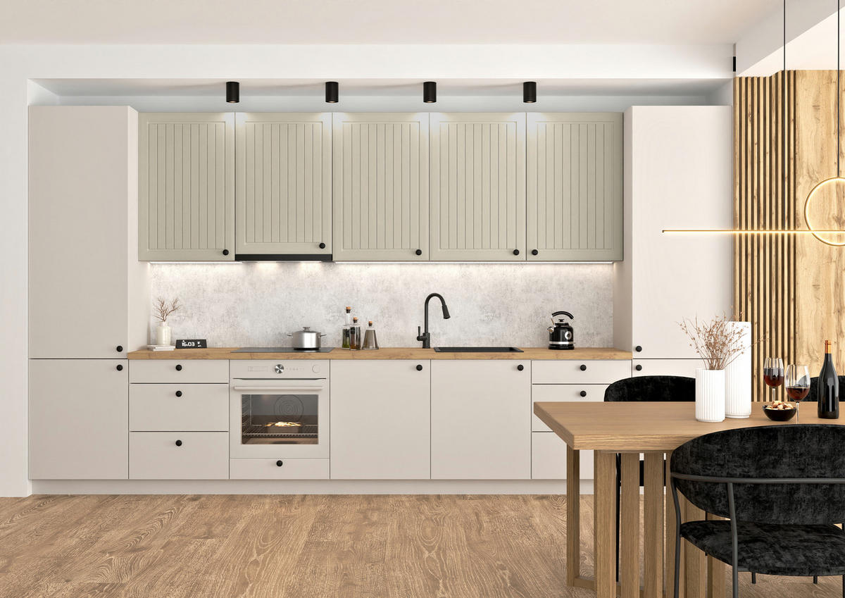 KÜCHENZEILE 420 cm - IRMA & MAX KS5-G420 - in Kaffee / Beige - Kaschmir/Schwarz, Holz/Holzwerkstoff (420/213.3/56cm) - Royal24_Markt