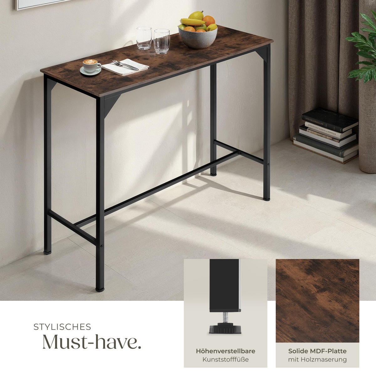 BARTISCH Kerry,120 x 40 x 100,5 cm,Industrial Holz dunkel, rustikal - Rostfarben, Holz (40/100.5/120cm) - tectake