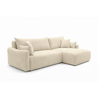 ECKSOFA Mit Schlaffunktion, Cordstoff Tilia, Ecru, Rechts, JAPANDI - Ecru, Holz (262/145cm) - Kaiser Möbel