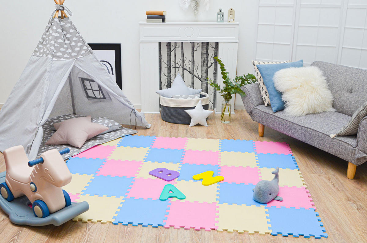 SPIELMATTE ab Null 270/90 cm Puzzlematte Hellblau - Multicolor, Kunststoff (30/30cm) - Littletom