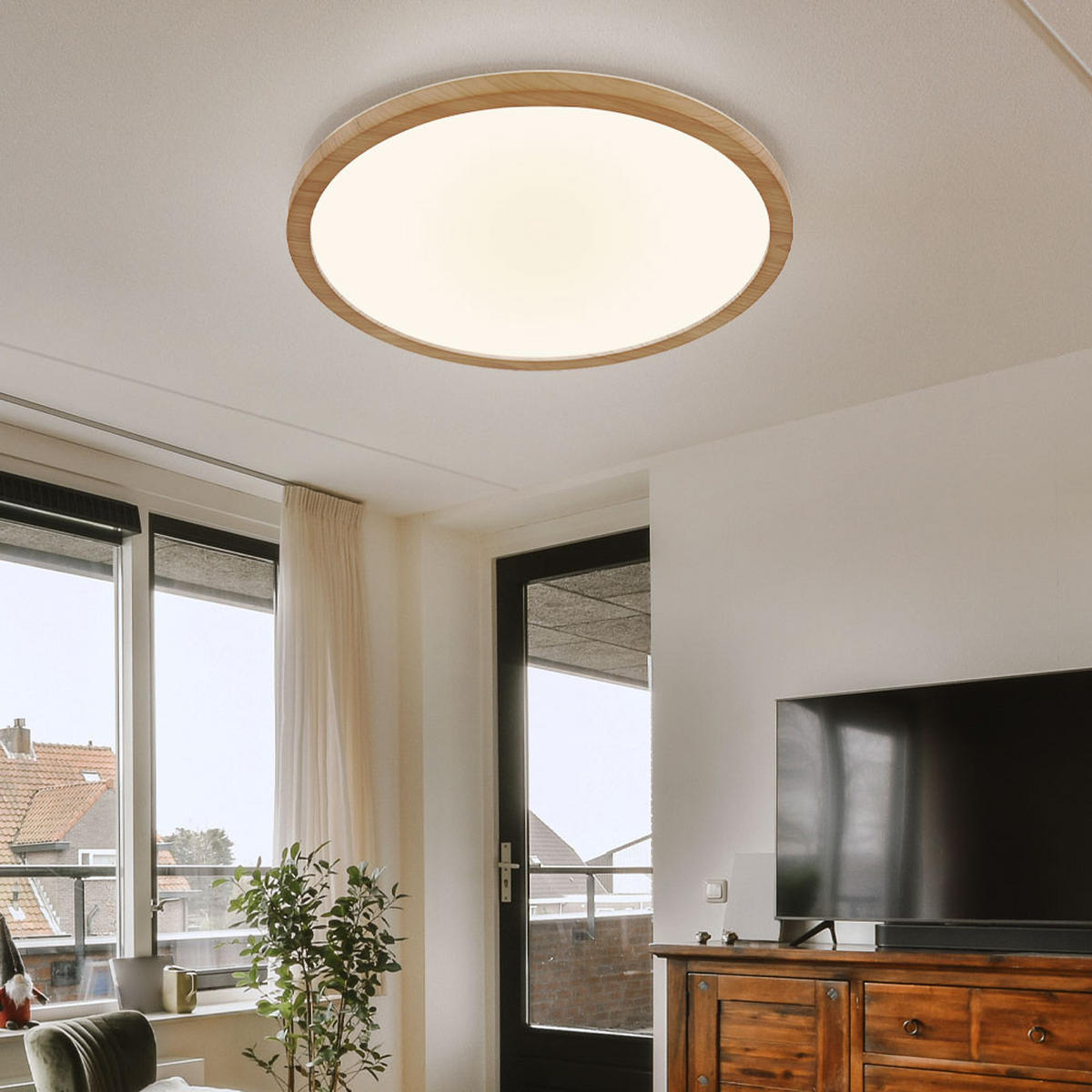 LED DECKENLEUCHTE Holzoptik Braun - Braun, Kunststoff (29.4/29.4/2.5cm) - Globo Lighting