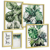 BILDER SET 5er Set - 50x50 cm & 20x30 cm & 40x60 cm Goldrahmen - Blattpflanzen leben, lachen, lieben - Goldfarben, Kunststoff (40/60cm) - TULUP