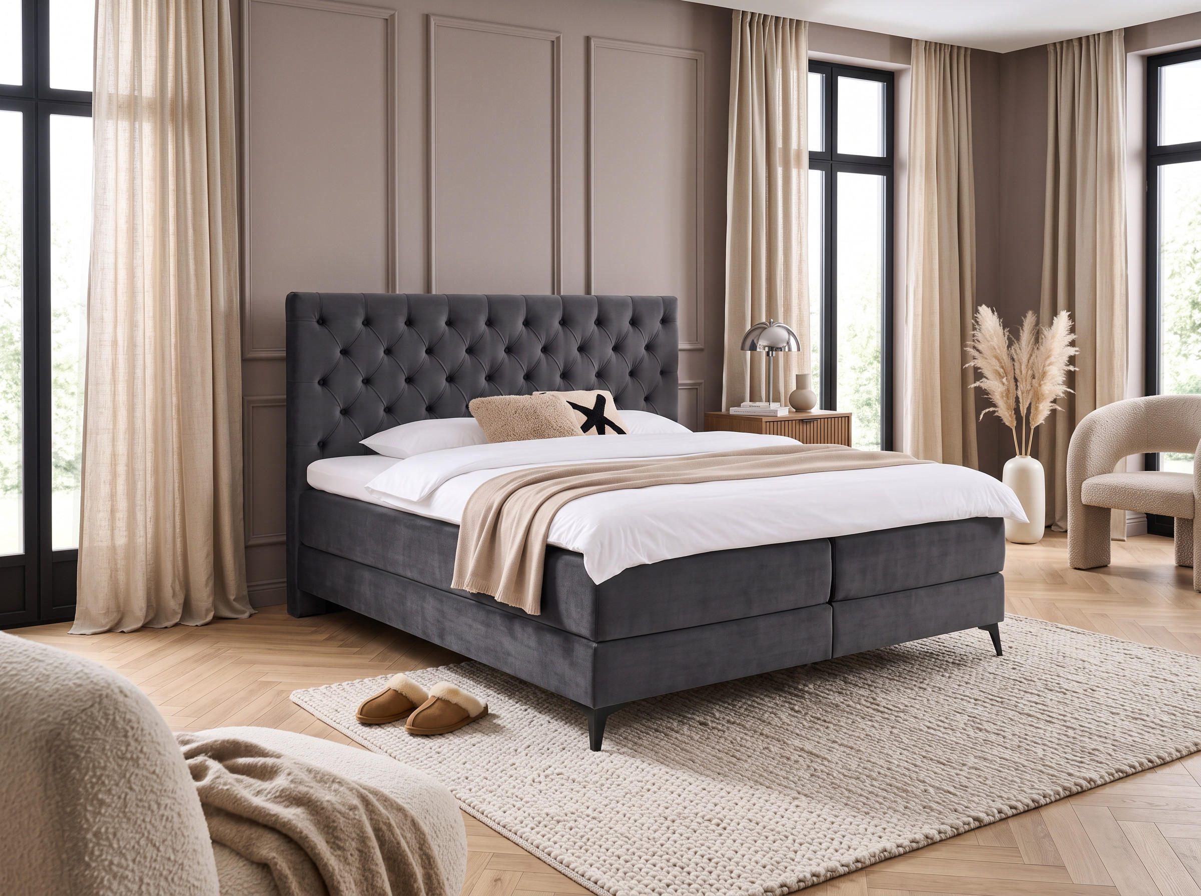wonello Boxbett Anthrazit 200x200 cm
