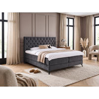 BOXBETT Amber Anthrazit 160/200 cm Samt mit Bettkasten, mit Matratze, mit Premium Topper H2/H3 - Anthrazit/Schwarz, Textil (160/200cm) - wonello
