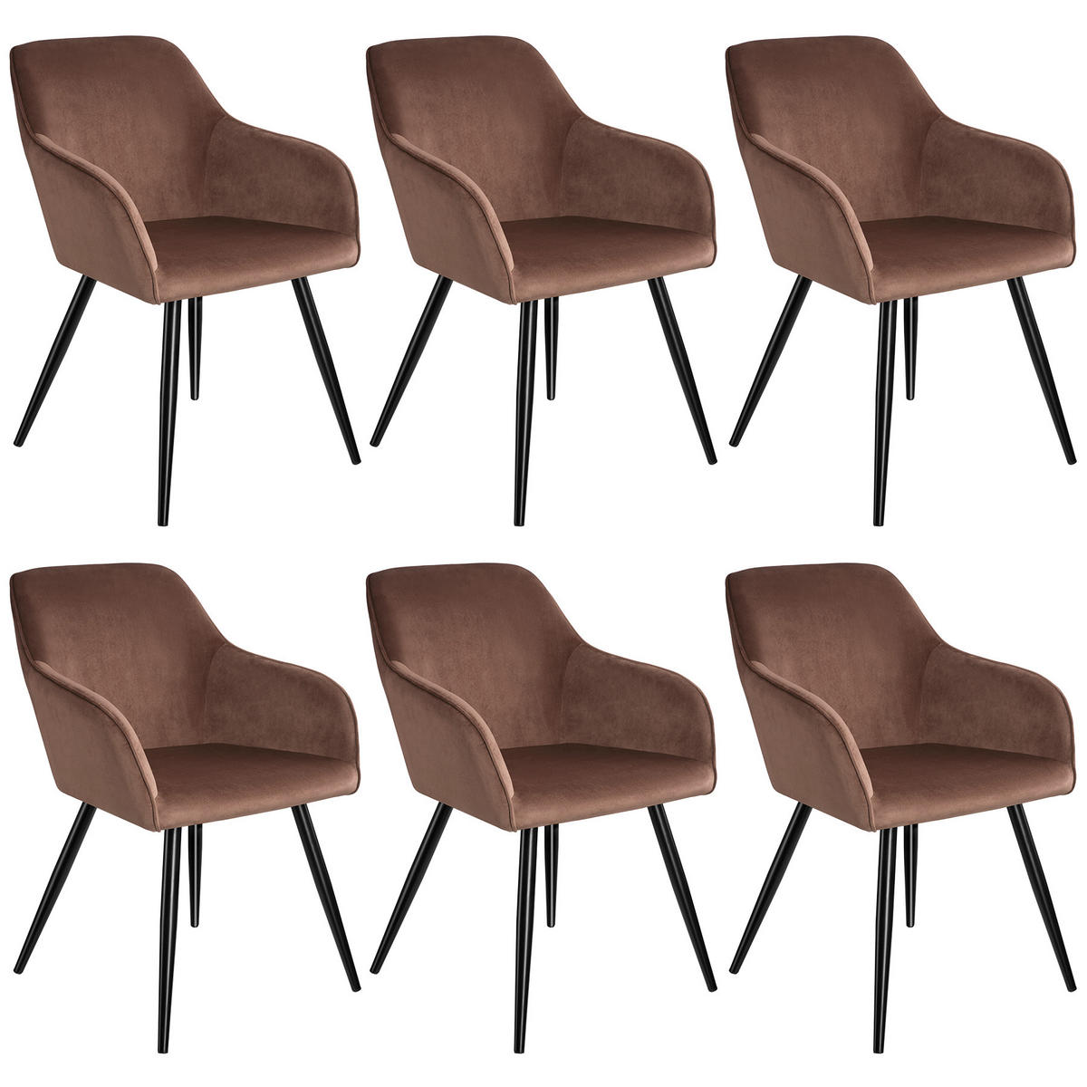 ESSZIMMERSTUHL 6er Set Marilyn 58 x 62 x 82 cm braun/schwarz - Schwarz/Braun, Textil (58/82/62cm) - tectake