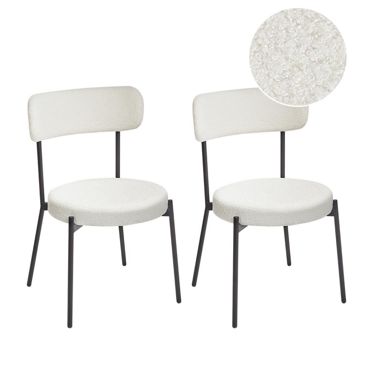 ESSZIMMERSTUHL 2er-Set Bouclé Weiß Allison - Schwarz/Weiß, Textil (47/77/52cm) - Beliani