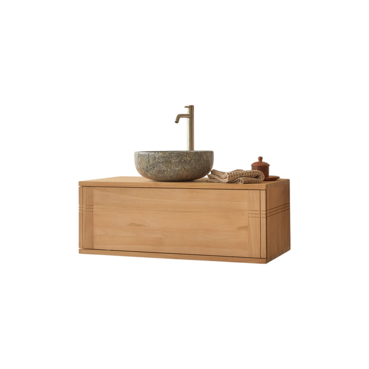 WASCHTISCHUNTERSCHRANK Basic Natur aus Teak - Naturfarben, Holz (80/30/40cm) - Tikamoon