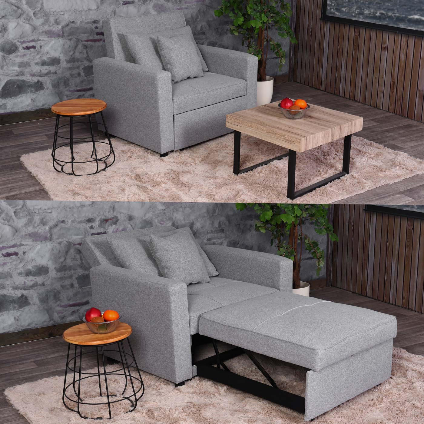 SCHLAFSESSEL Grau - Hellgrau, Textil (197/90/103cm) - MCW