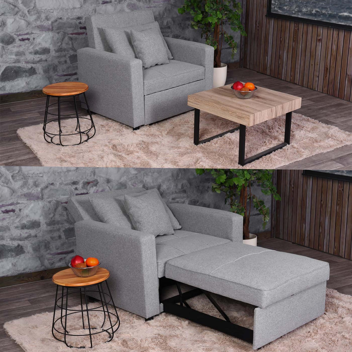 SCHLAFSESSEL Grau - Grau, Textil (197/90/103cm) - MCW