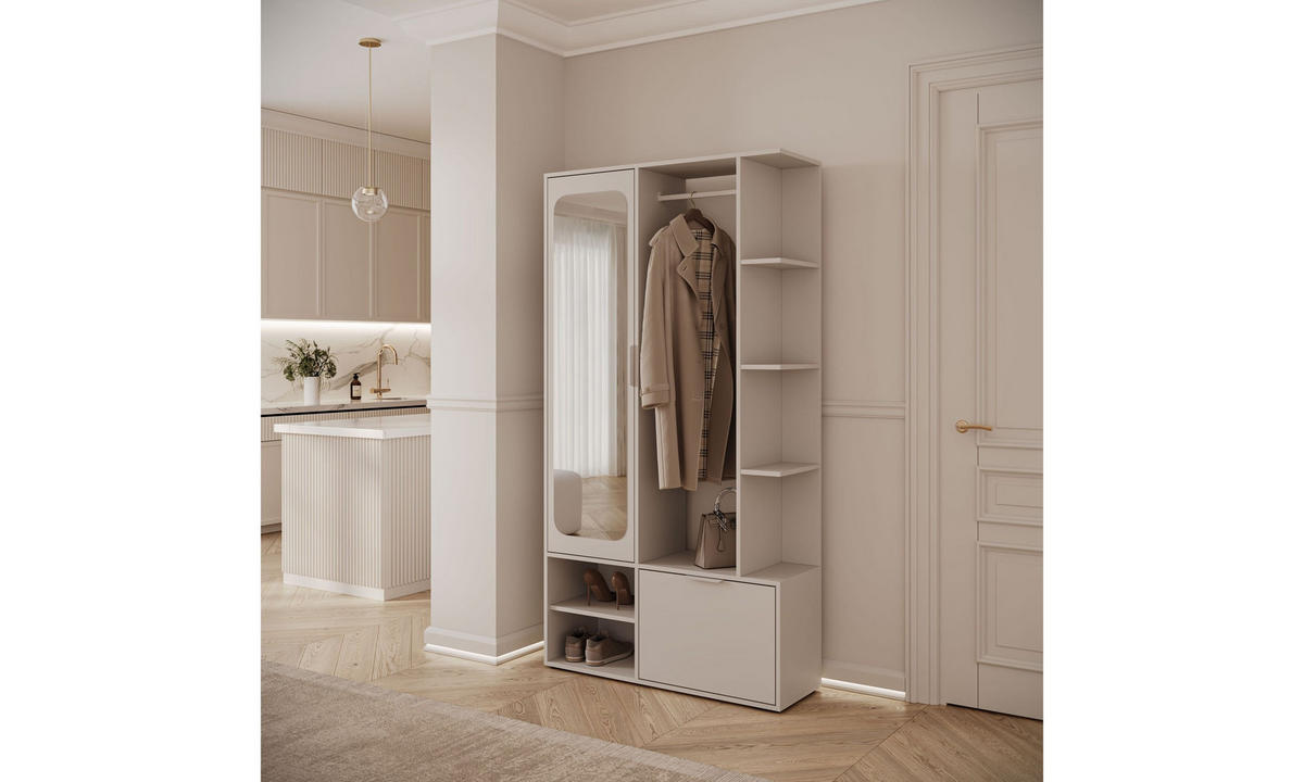 GARDEROBE NOLA 100/33,1/188,5 cm Kaschmir mit Spiegel und Schuhschrank - Kaschmir, Holzwerkstoff/Metall (100/188.5/33.1cm) - Lookway
