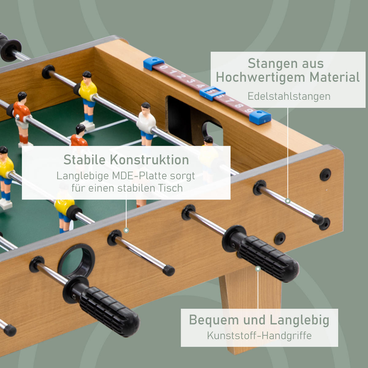 TISCHFUSSBALL DE-10818 kompakt mit Scoreboards Braun - Naturfarben, Holzwerkstoff (36.5/69cm) - ComfortXL