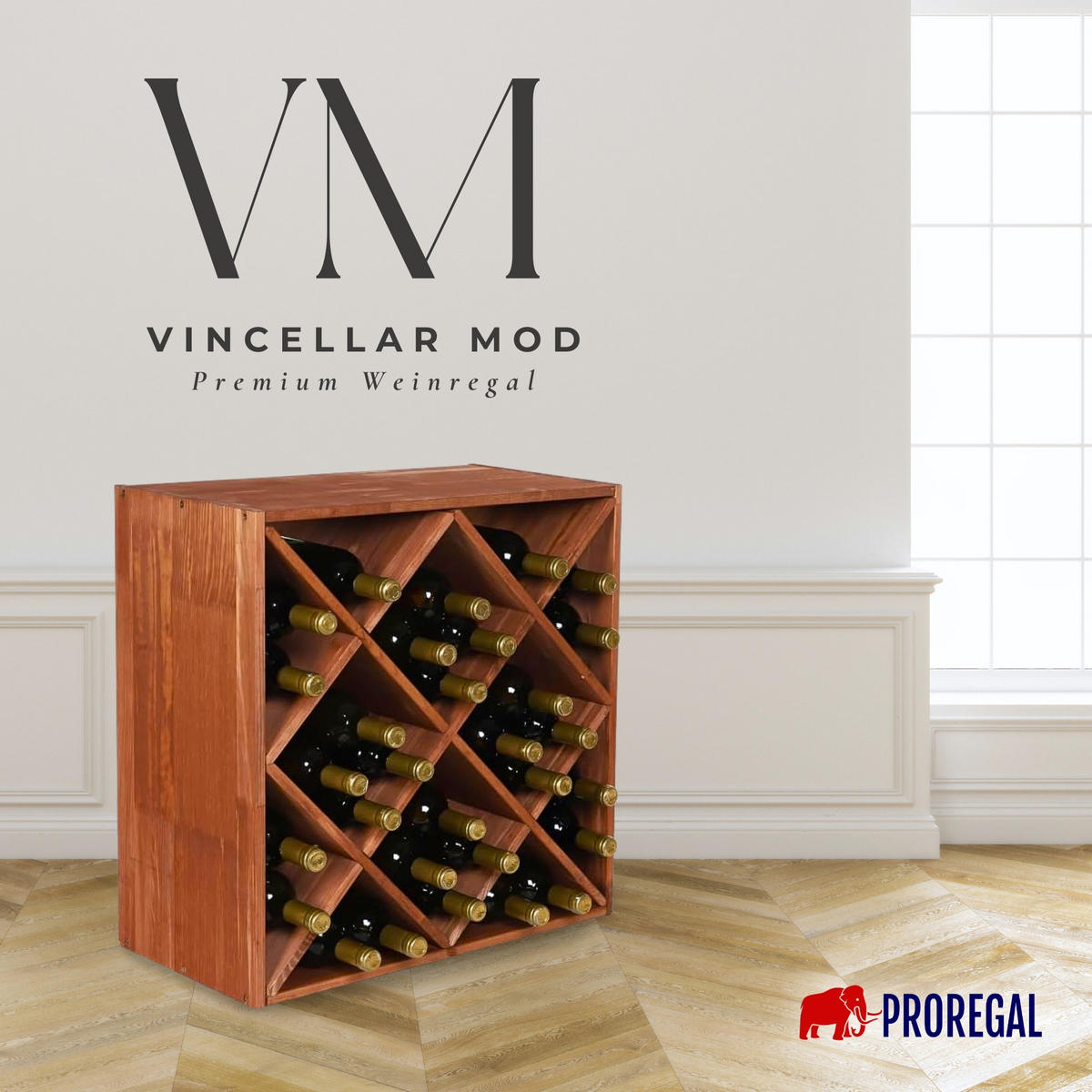 WEINREGAL Vincellar Mod 60x60x30 cm Rauten Modul Für 30 Flaschen Massives Kiefernholz Braun Geölt - Braun, Holz (60/60/30cm) - PROREGAL