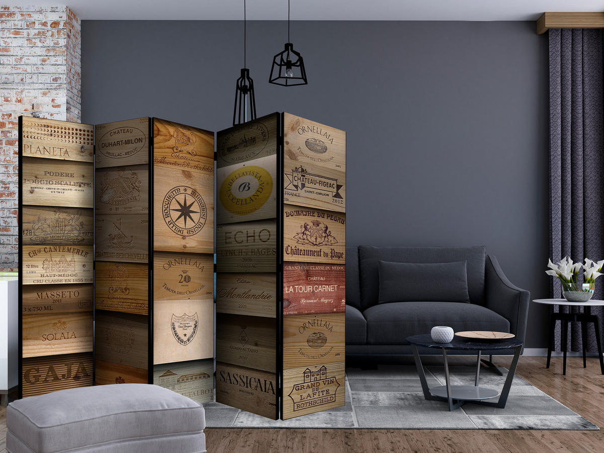 PARAVENT Einseitig Bedruckter 5-tlg 225x172 cm Holzschilder-Optik - Braun, Holz/Textil (225/172/3cm) - Muralo