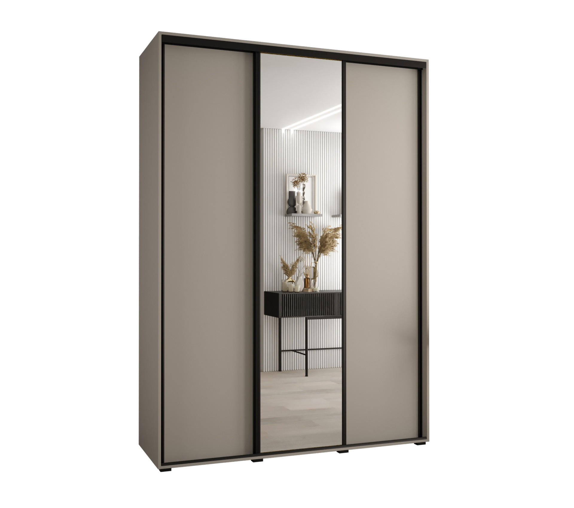 SCHWEBETÜRENSCHRANK 235,2/170/45 3-türig - Kaschmir/Schwarz, Holz/Metall (170/235.2/45cm) - MÖBEL KRYSPOL