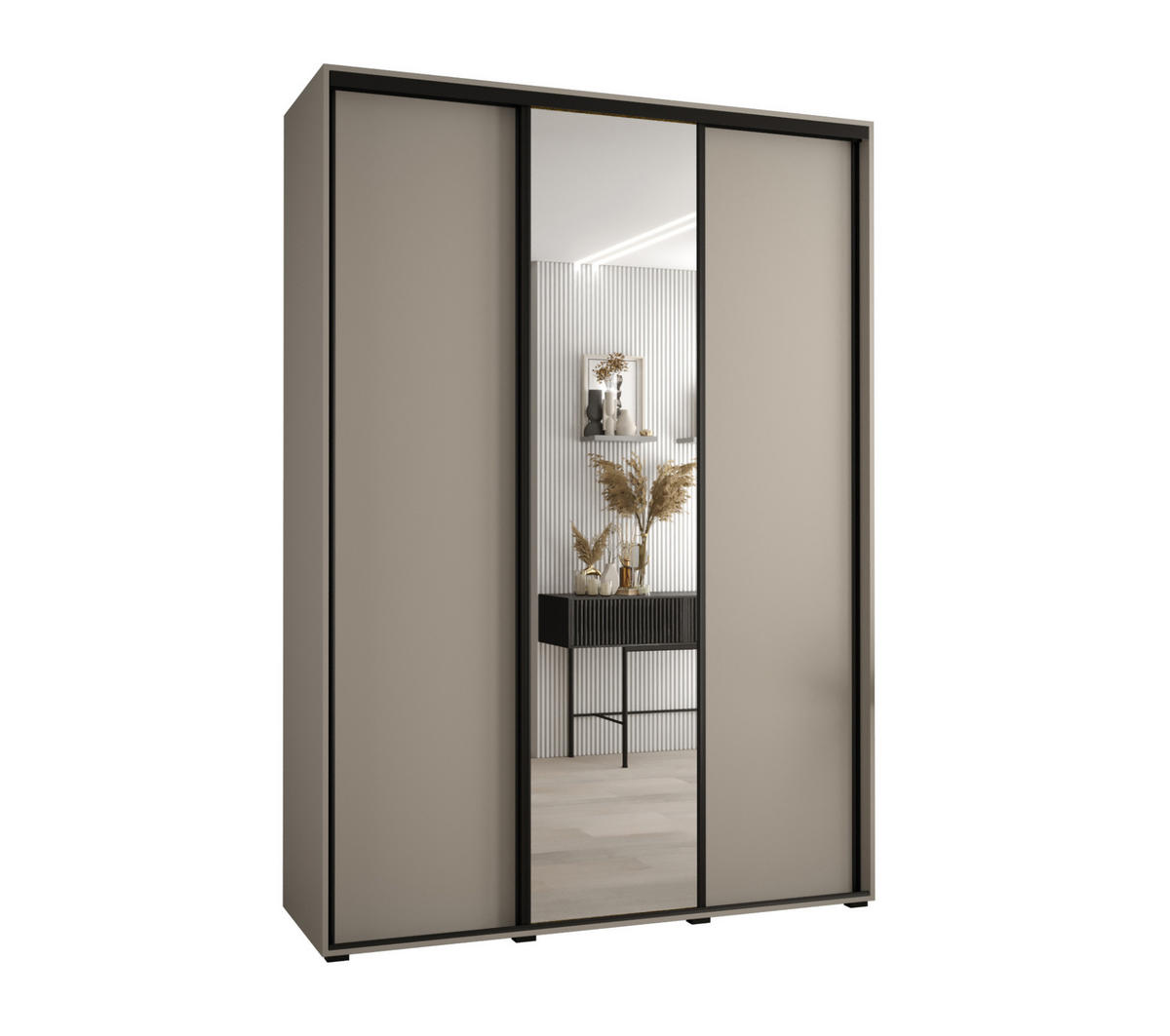 SCHWEBETÜRENSCHRANK 235,2/170/45 3-türig - Kaschmir/Schwarz, Holz/Metall (170/235.2/45cm) - MÖBEL KRYSPOL