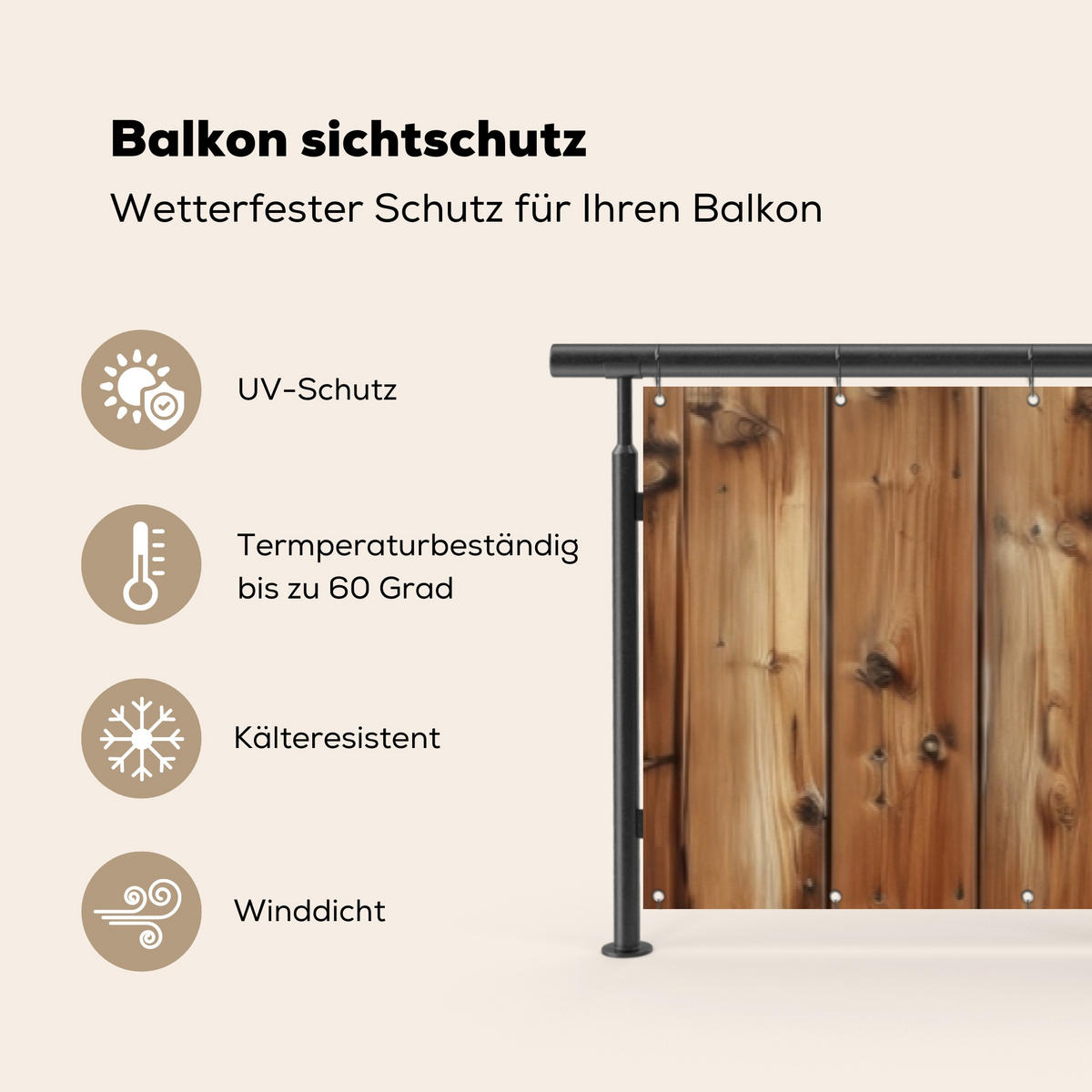 BALKON-SICHTSCHUTZ Holz - Regale - Braun - Buchefarben, Kunststoff (500/80cm) - MuchoWow