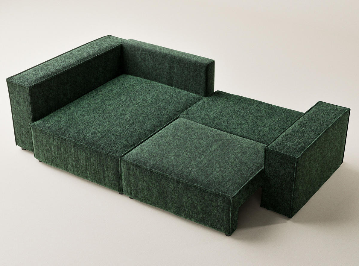 ECKSOFA MIT SCHLAFFUNKTION Tonga Dunkelgrün Chenille-Stoff - Dunkelgrün/Schwarz, Holz/Holzwerkstoff (105/225cm) - Maison de Reve