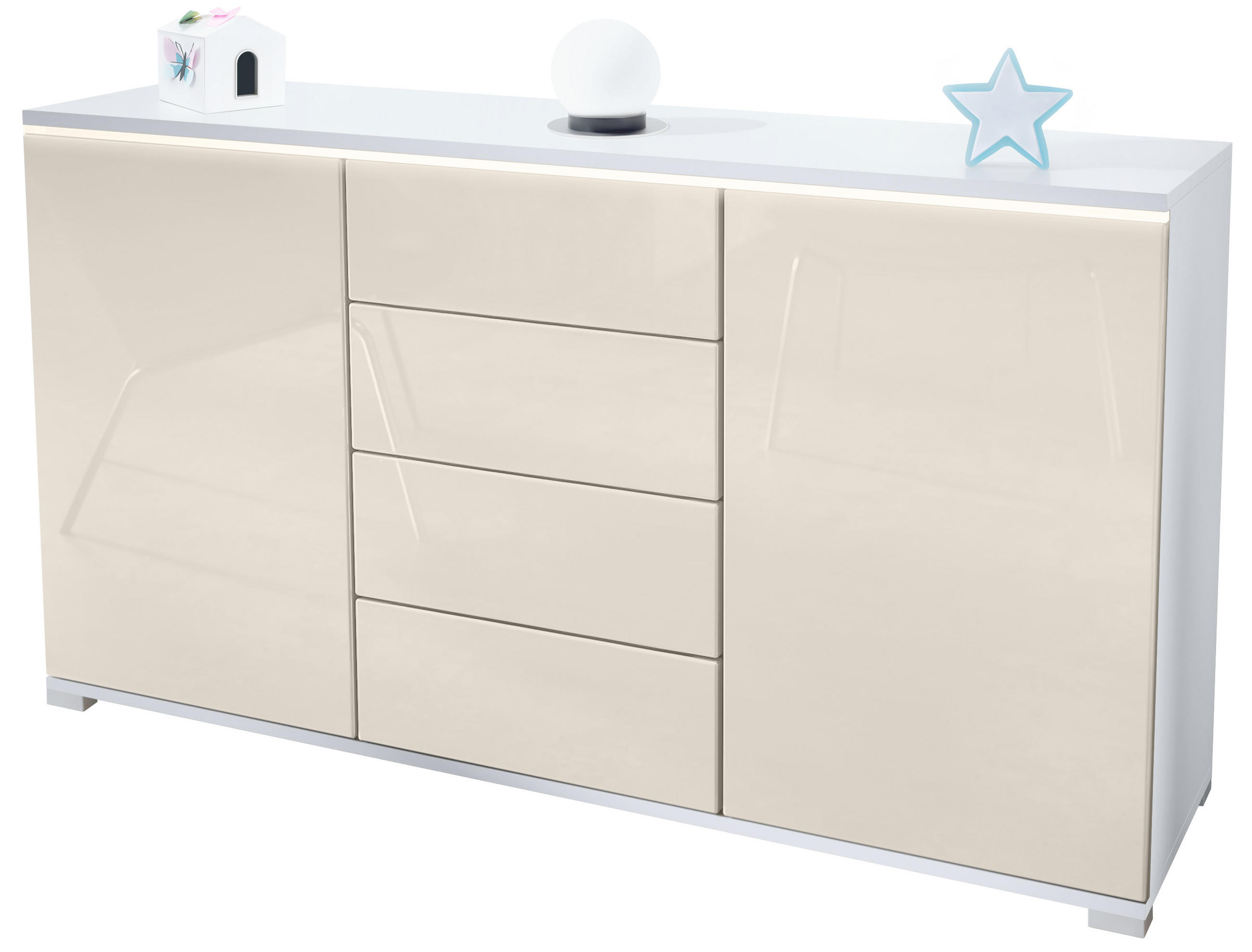 SIDEBOARD Faro Creme Hochglanz - Creme, Holzwerkstoff (138.5/75.5/35cm) - Vladon