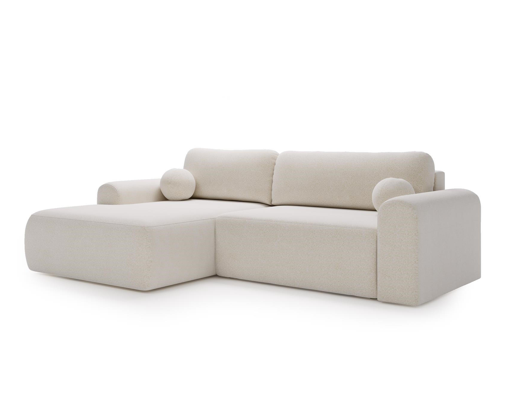 ECKSOFA Aurora Weiß, mit Schlaffunktion in Lambi Stoff, linke seite - Weiß, Holzwerkstoff/Textil (257/177cm) - Bettso