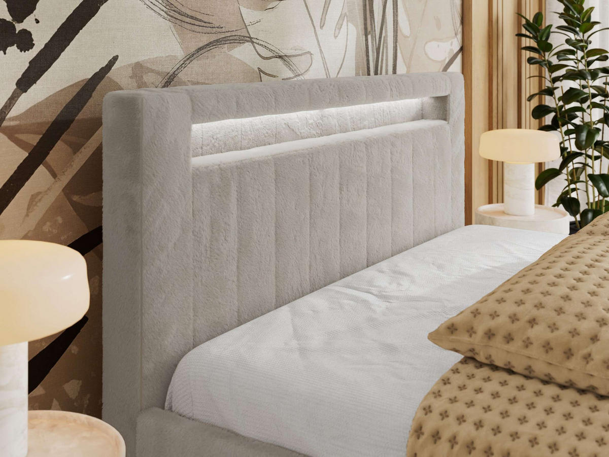 POLSTERBETT GOLD 5 CLASSIC 160/200 - Hellgrau Plüsch - Pocket-Matratze - Hellgrau, Textil (160/200cm) - MKS