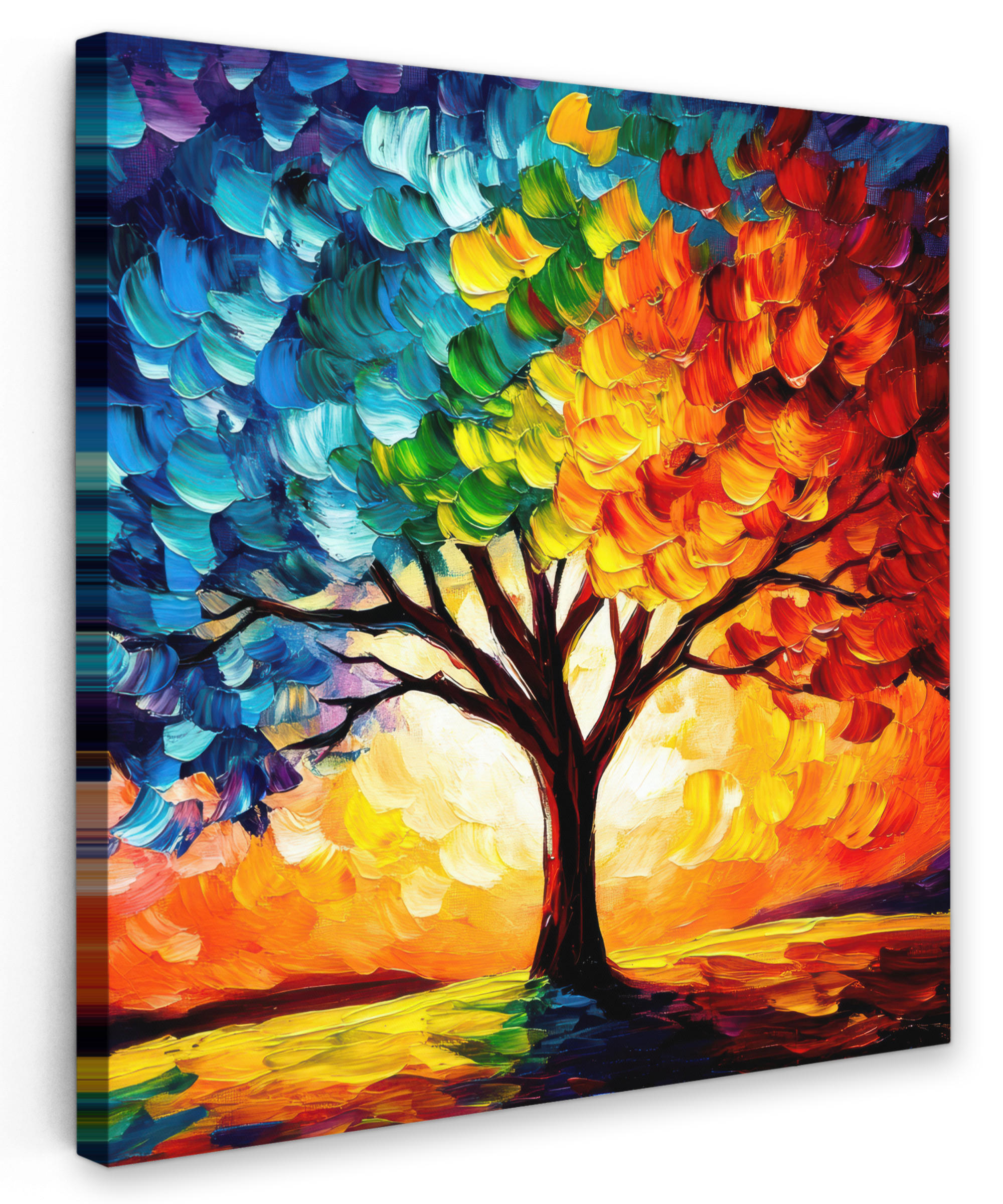 LEINWANDBILD - Baum - Kunst - Natur - Sonnenuntergang - 50x50 - Room Decor - Multicolor, Textil (50/50cm) - MuchoWow