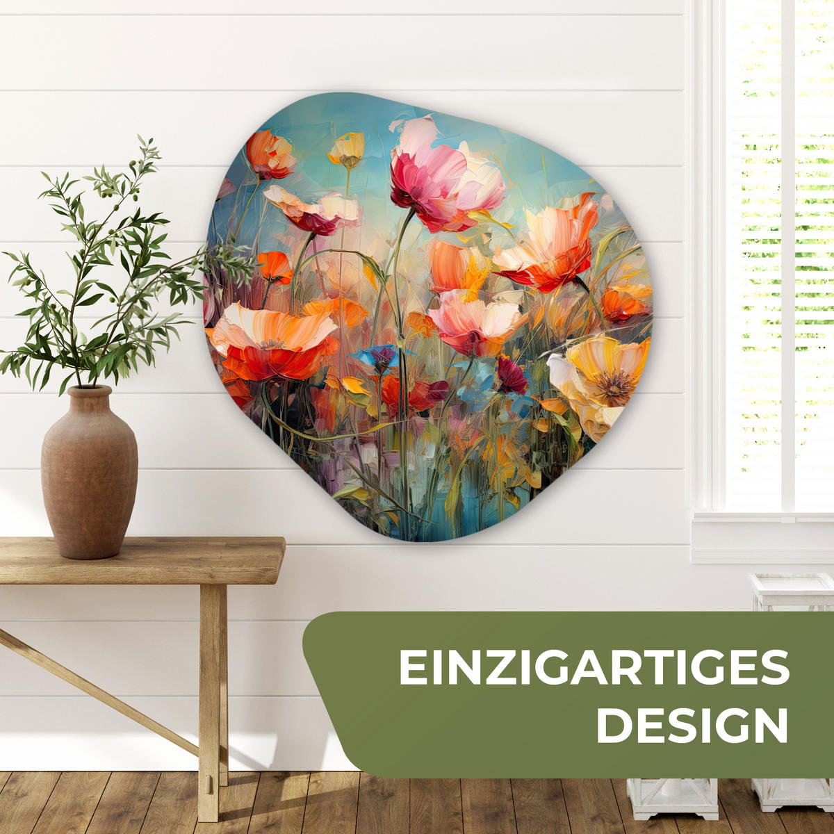 WANDBILD Blumen - Aquarell - Kunst - Botanisch - Natur 90x90 cm - Orange, Kunststoff (90/90cm) - MuchoWow