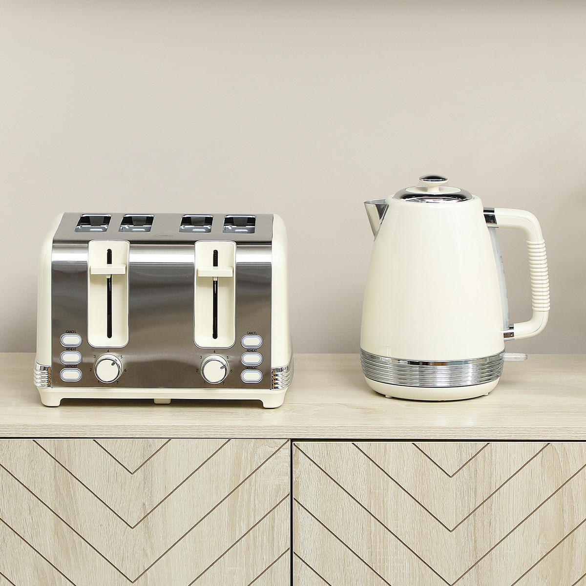 TOASTER mit Wasserkocher DE-07917 Cremeweiß - Creme, Metall (16.5/25.2/21.1cm) - ComfortXL