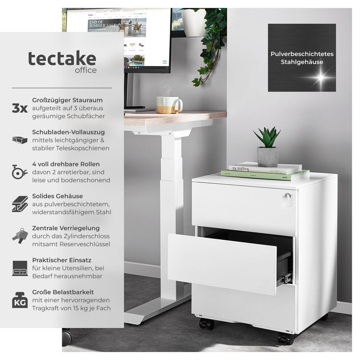 AKTENROLLSCHRANK Magna,39 x 45 x 55 cm,weiß - Weiß, Textil (39/55/45cm) - tectake