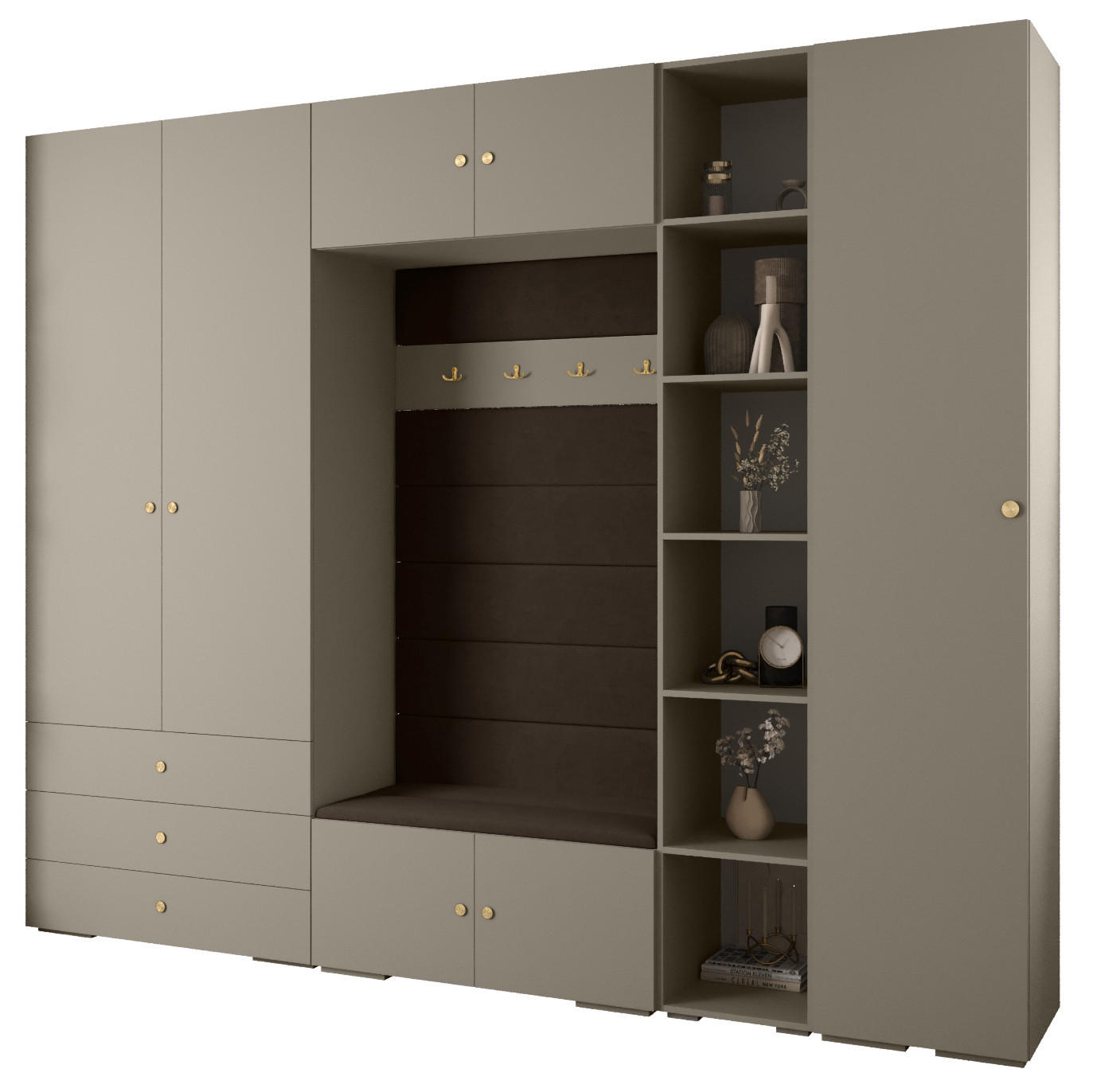 Abiks Möbel Garderoben-Set Kaschmir, Braun, Gold 290x236.7x47 cm