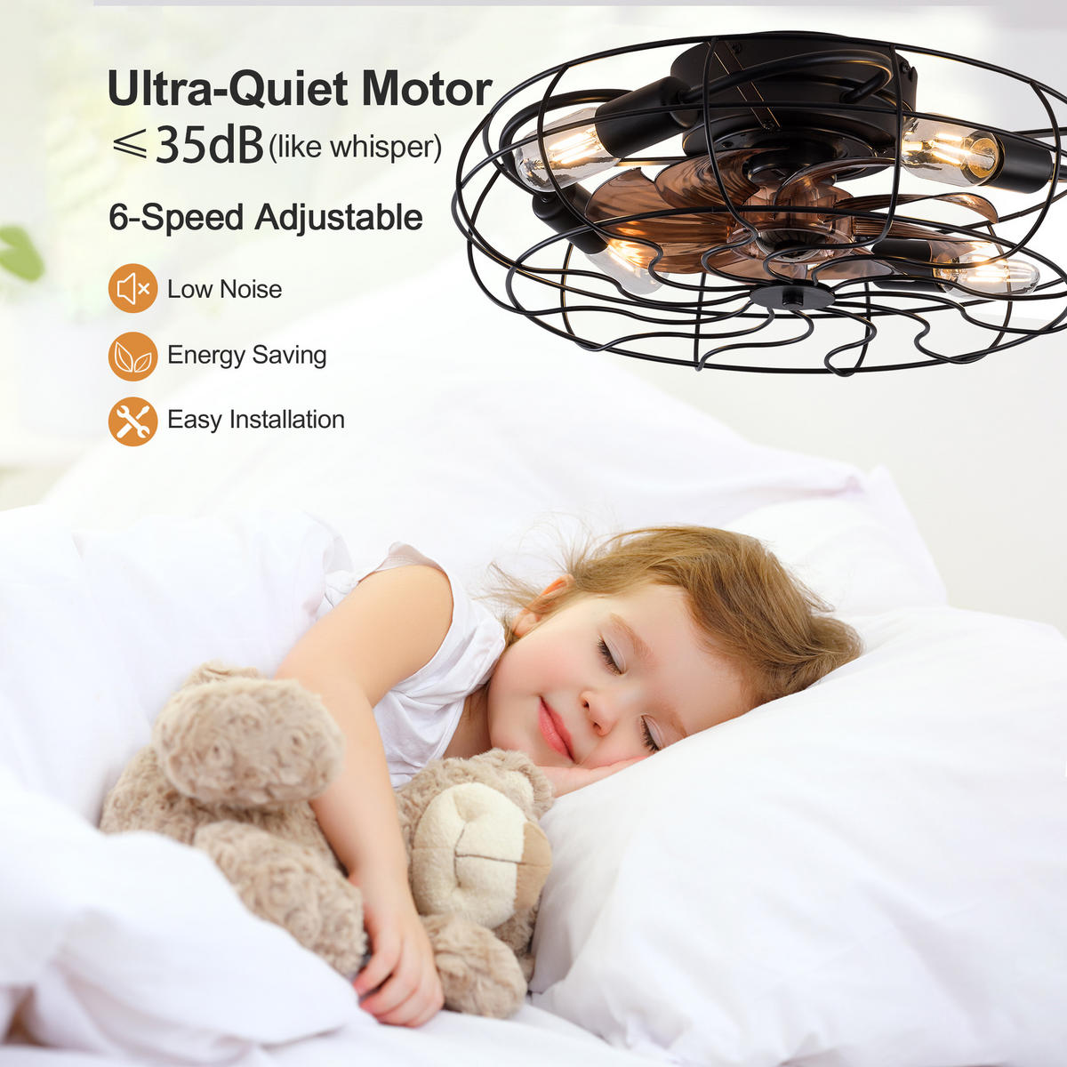 DECKENVENTILATOR 19Zoll Käfig Design LED Licht Industrie Schwarz - Schwarz, Kunststoff (50/50/17cm) - CASIVA
