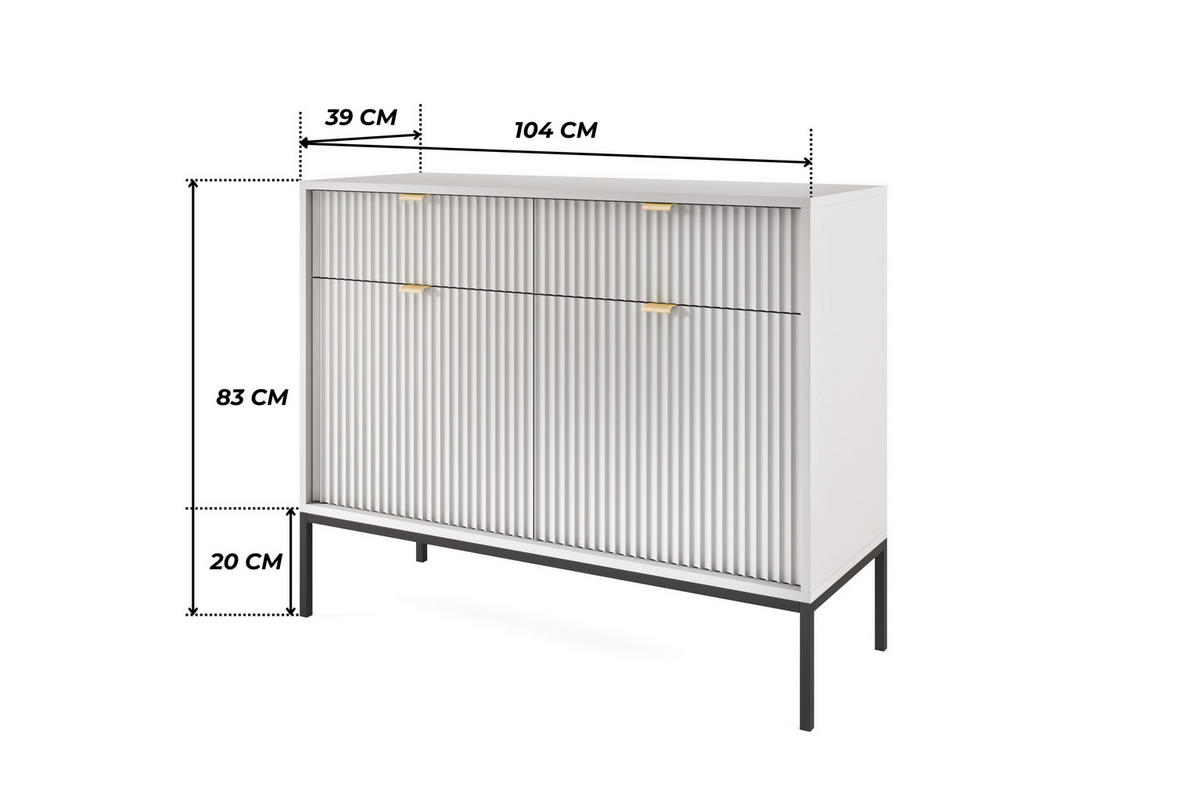 GRAUE Moderne Geriffelte Kommode KIOTO K2D2SZ (Schwarzes Gestell, Soft-Close Türen) - Goldfarben/Schwarz, Holz/Holzwerkstoff (104/83/39cm) - Ravio
