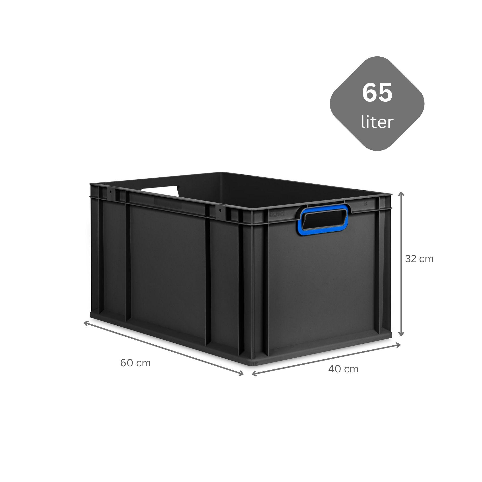 EUROBOX 3x NextGen Color 32x40x60 cm 65 Liter Griffe blau offen, Schwarz - Blau/Schwarz, Kunststoff (40/32/60cm) - PROREGAL