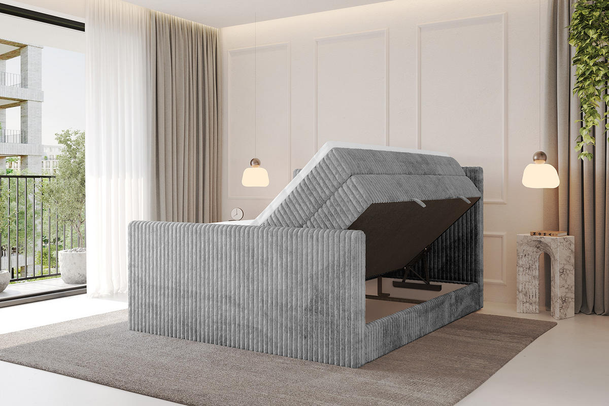 BOXSPRINGBETT mit Matratze H3|H4 und Lattenrost - TOLO-Z KING 140x200 Cord - Hellgrau - Hellgrau, Holzwerkstoff (140/200cm) - ALTDECOR