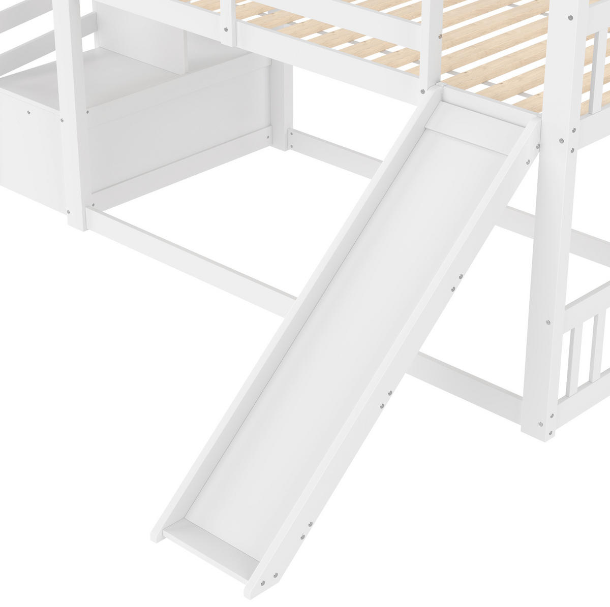 ETAGENBETT 90/200 cm Weiß mit Rutsche und Stauraumtreppe - Weiß, Holz (90/200cm) - Flora Grace