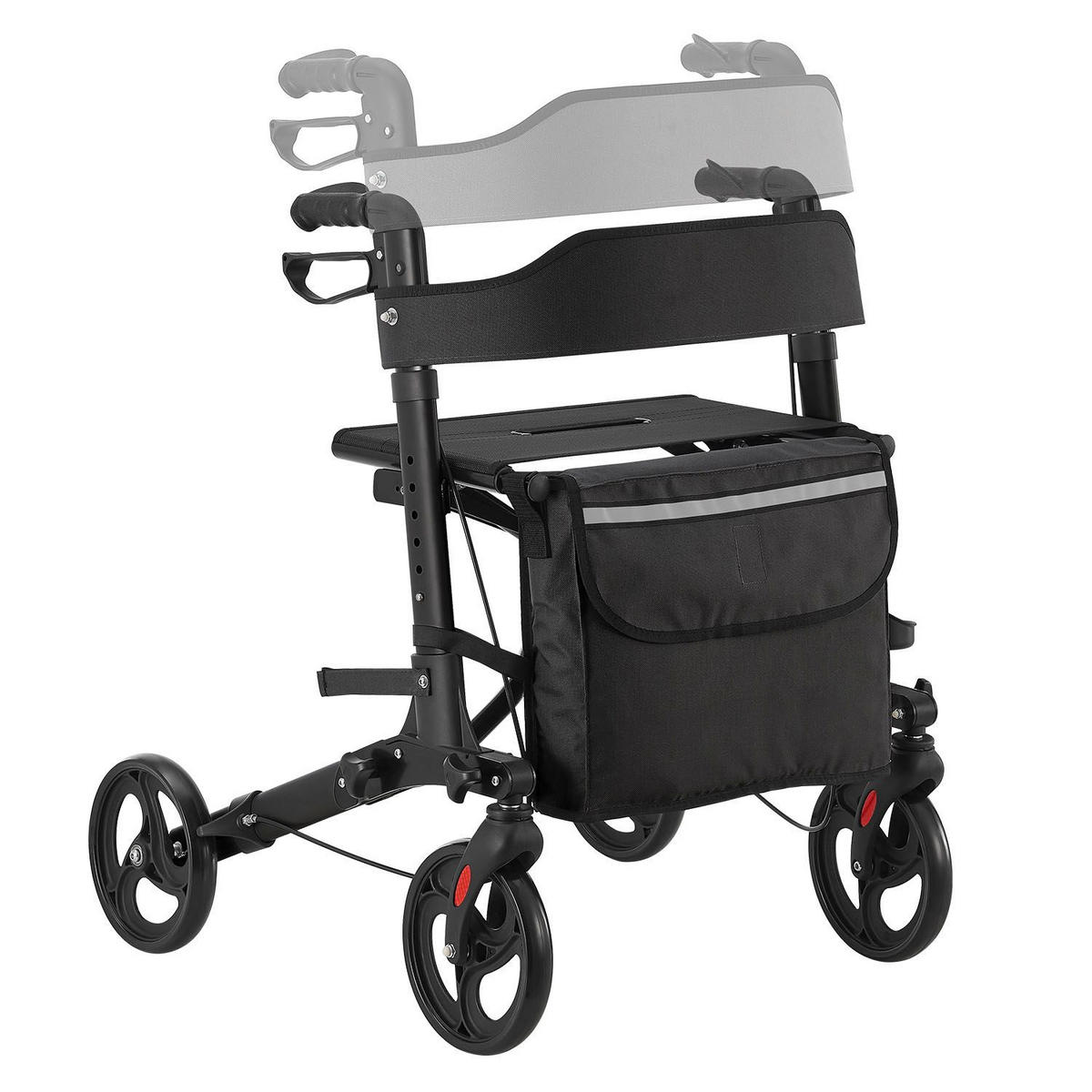 ROLLATOR Vital schwarz klappbar mit Sitzfläche & Einkaufstasche - Schwarz, Metall (63/80/68cm) - Juskys