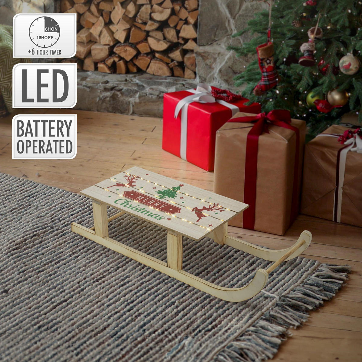 WEIHNACHT Schlitten - Braun, Holz (21/13.5/60cm) - ECD-Germany