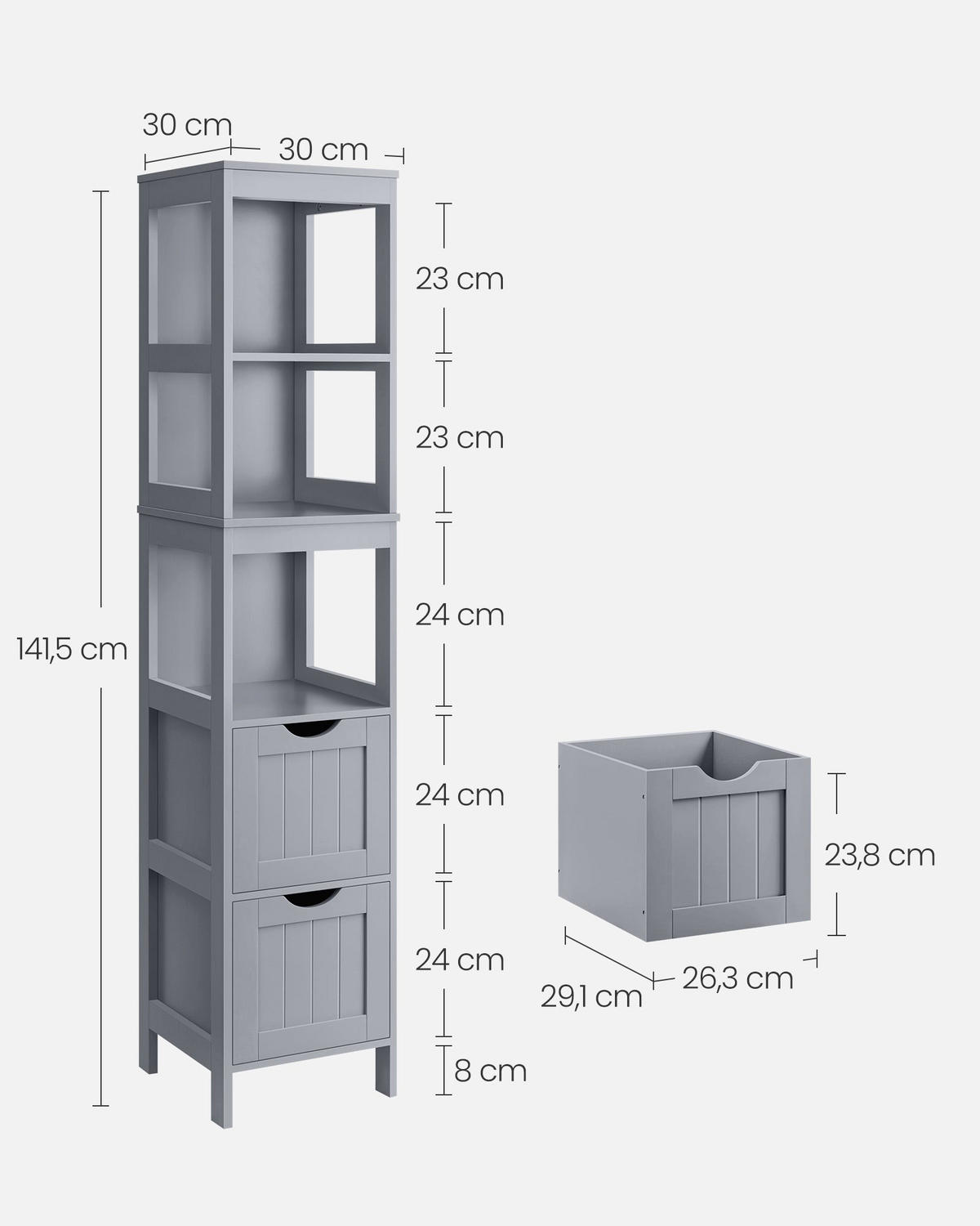 BADEZIMMERSCHRANK TASHKENT - Grau, Holzwerkstoff (30/141.5/30cm) - Hansiro