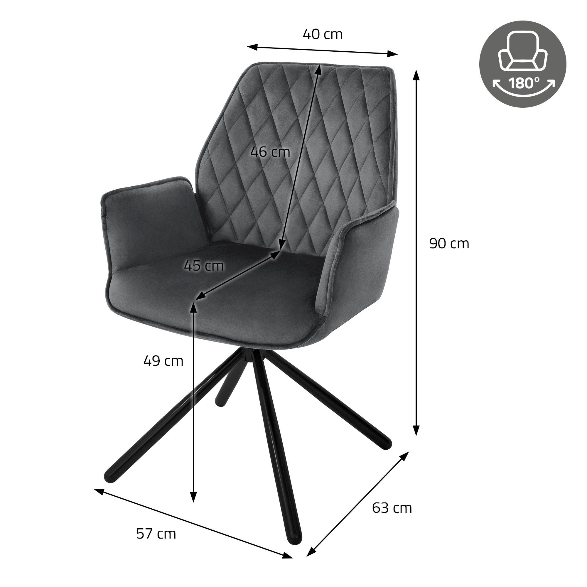DREHSTUHL Samt Anthrazit - Anthrazit, Metall (63/90/57cm) - ML-DESIGN