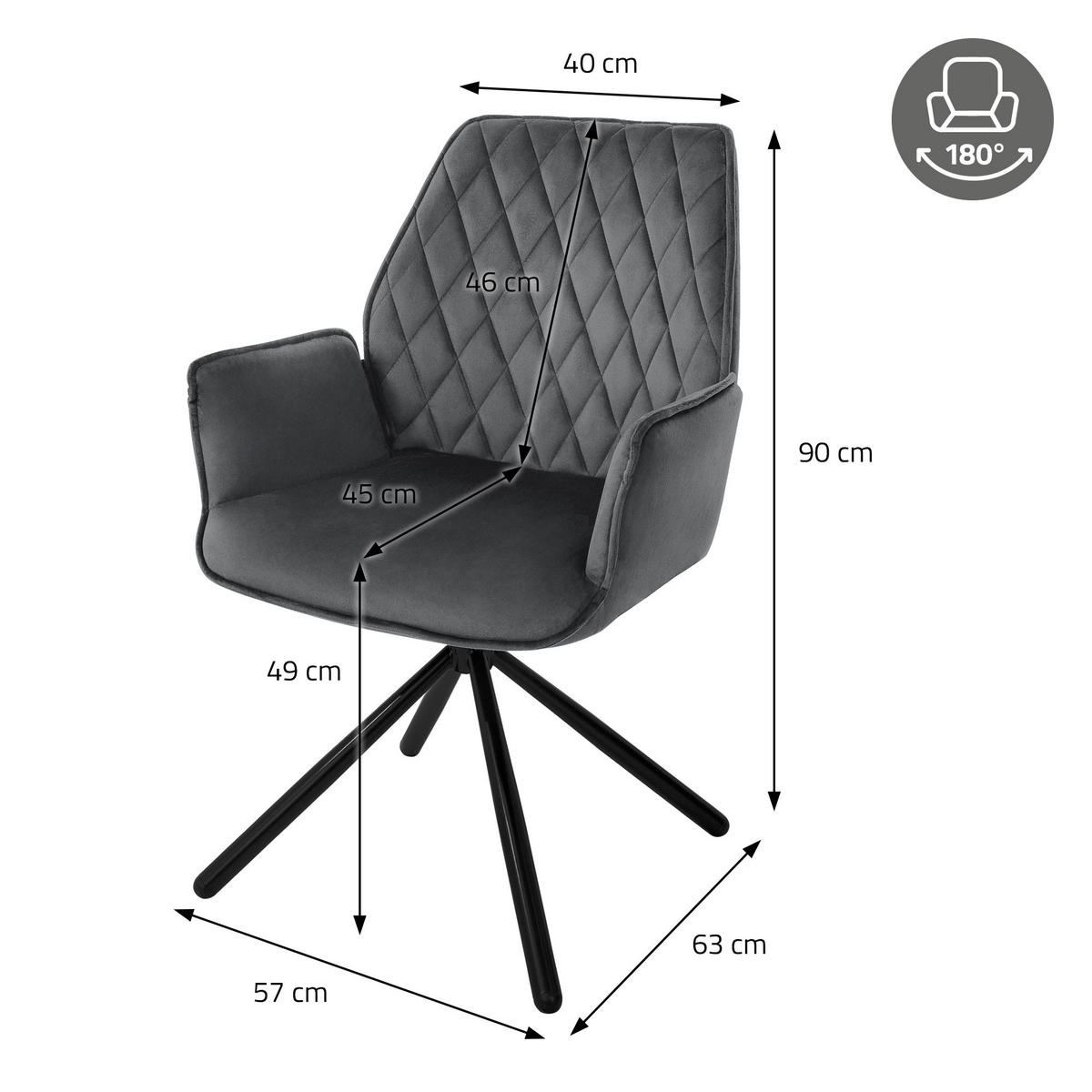 DREHSTUHL Samt Anthrazit - Anthrazit, Metall (63/90/57cm) - ML-DESIGN
