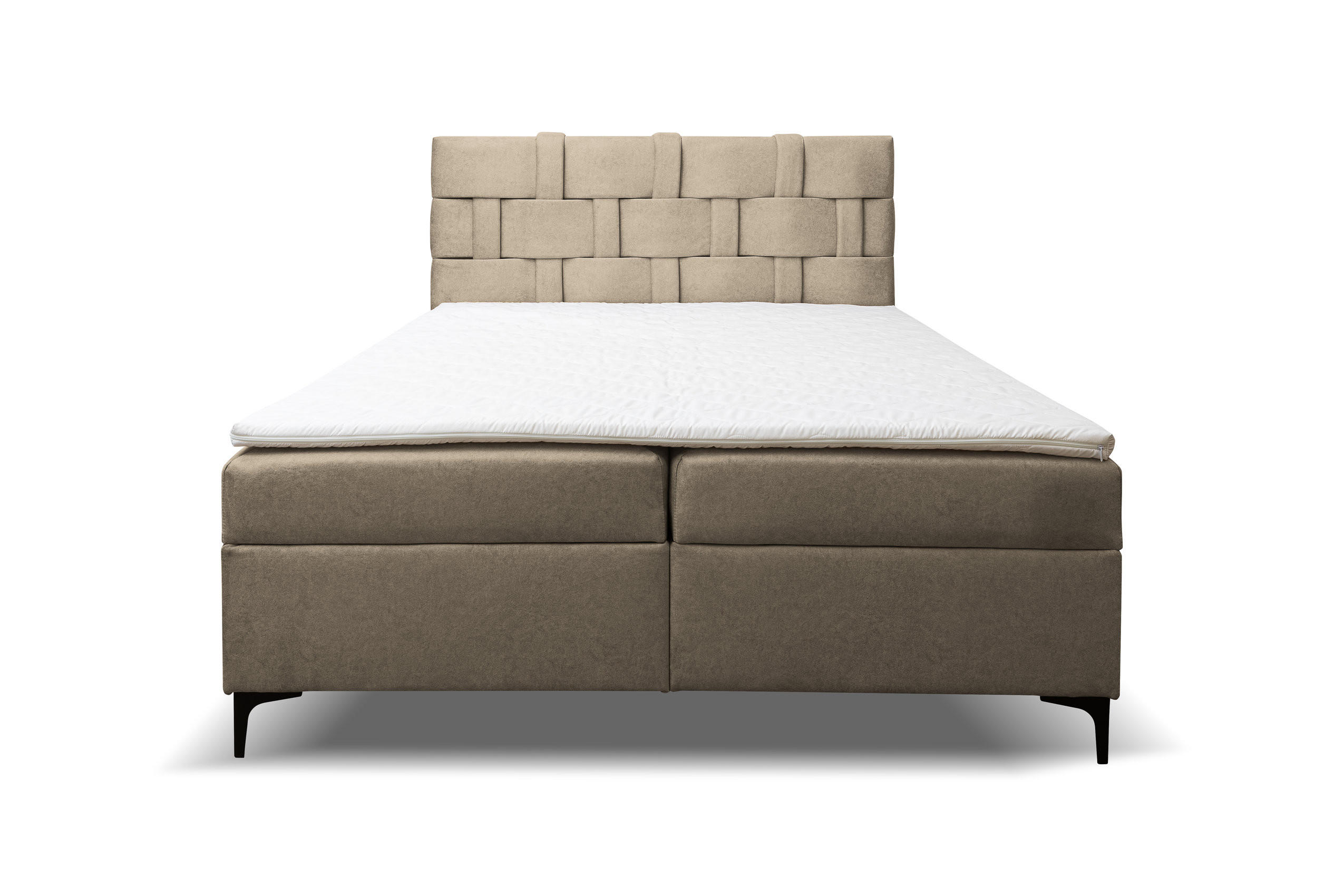 BOXBETT Charlotte mit 2 Bettkästen, Maße: 140x200 cm, Farbe: Braun, Velourstoff, mit Bonell-Matratze inkl. Topper - Braun, Holz/Kunststoff (140/200cm) - VENASI MÖBEL