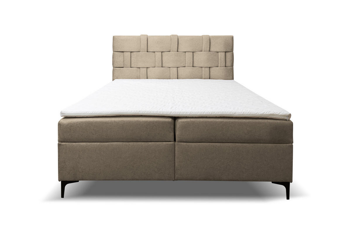 BOXBETT Charlotte mit 2 Bettkästen, Maße: 160x200 cm, Farbe: Braun, Velourstoff, mit Bonell-Matratze inkl. Topper - Braun, Holz/Kunststoff (160/200cm) - VENASI MÖBEL