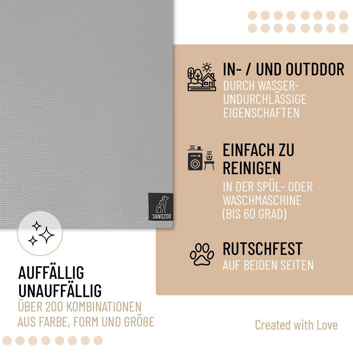 NAPFUNTERLAGE, Öko-Tex, Rechteckig Set 30/40+40/60 cm Grau - Grau, Textil (40/60cm) - SANOZOO