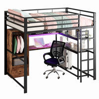 HOCHBETT 140/200 mit LED, Schreibtisch und Schublade in Schwarz - Schwarz, Holz/Holzwerkstoff (140/200cm) - EVRYAE