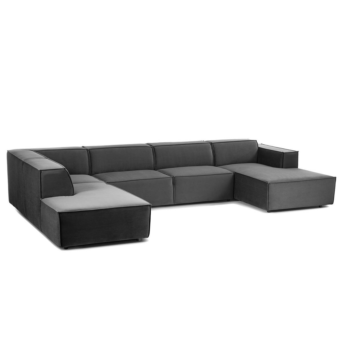 WOHNLANDSCHAFT mit Longchair & Ottomane - Schwarz/Grau, Kunststoff/Textil (369/70/234cm) - home24