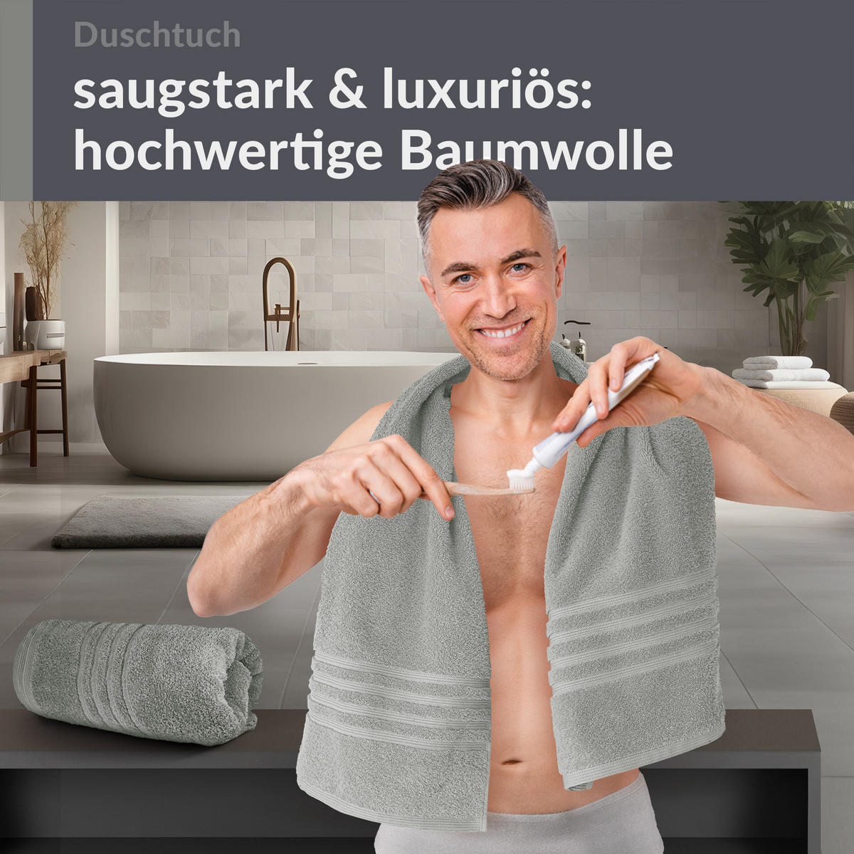 DUSCHTUCH London Stein Grau 2er Set 70x140 - Grau, Textil (70/140cm) - Lashuma