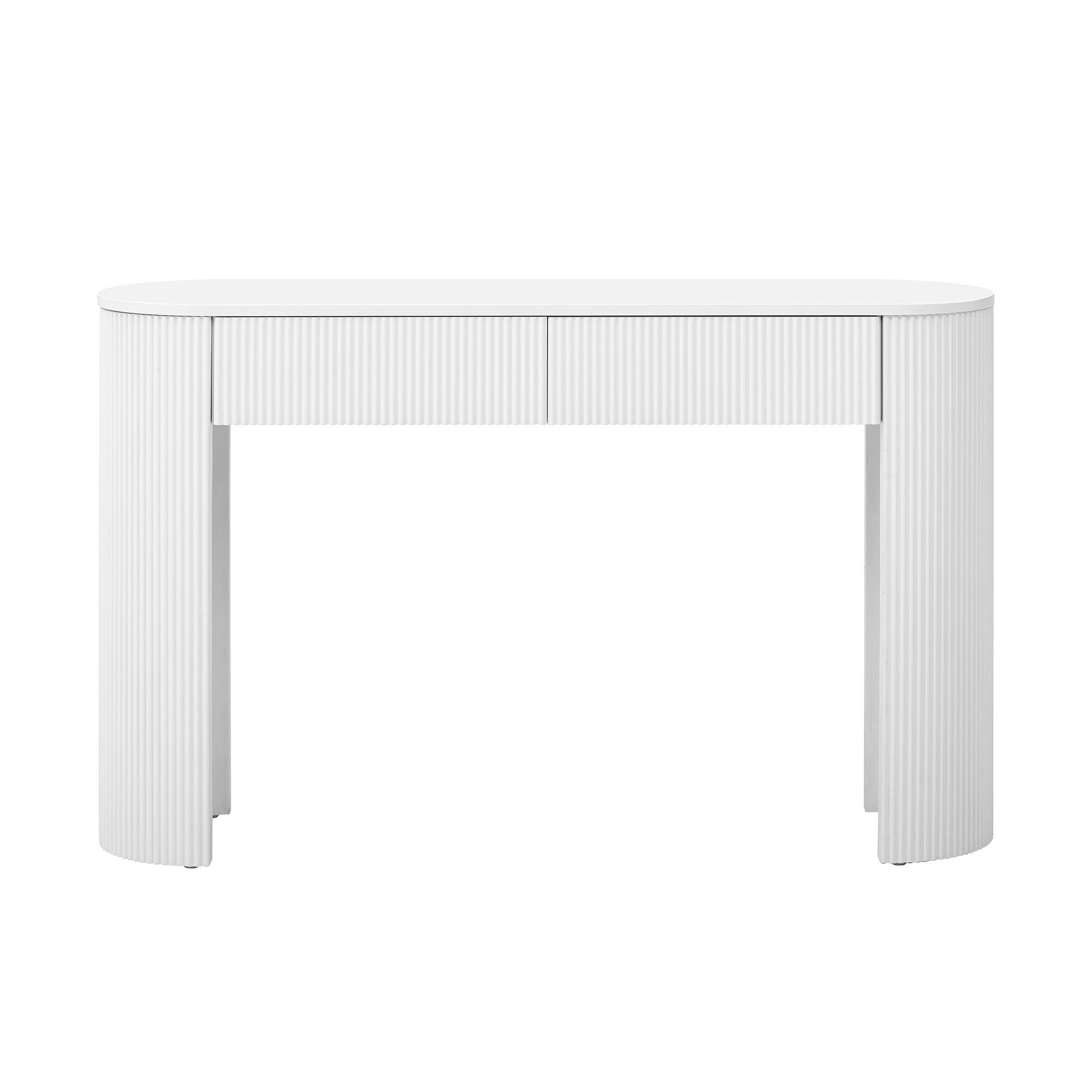 KONSOLENTISCH mdf in weiß mit rillen-design, geschwungene form & 2 unsichtbare schubladen - Weiß, Holzwerkstoff (33/120/76cm) - Urban Meuble
