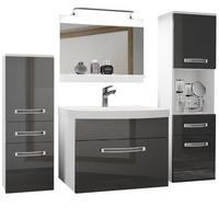 BADMÖBEL Badezimmer Grau Glänzend - Hellgrau, Holz (140/113/40cm) - B BELINI GROUP