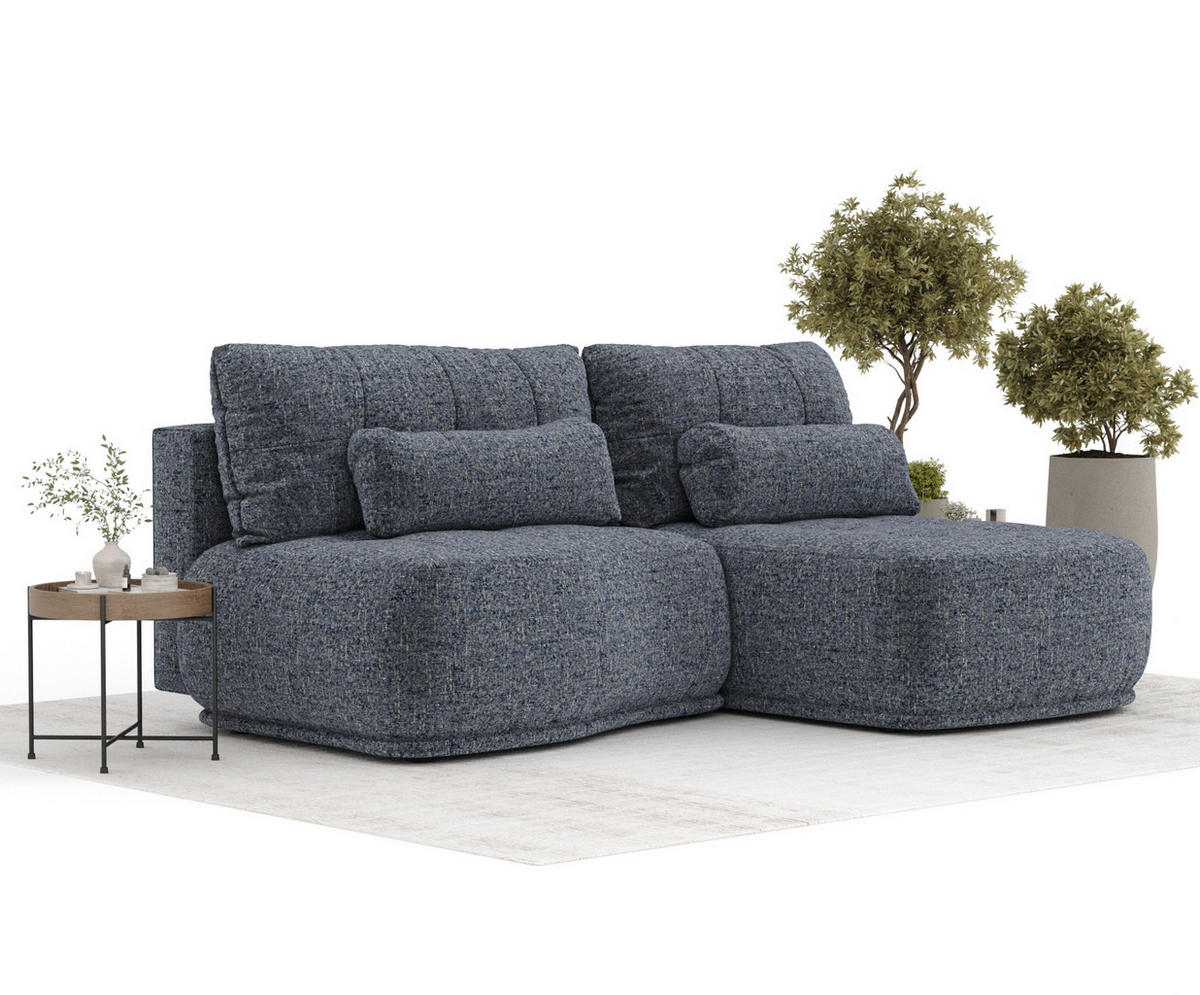 ECKSOFA MIT SCHLAFFUNKTION Marineblau Webstoff - Schwarz/Dunkelblau, Holz/Holzwerkstoff (223/158cm) - Maison de Reve