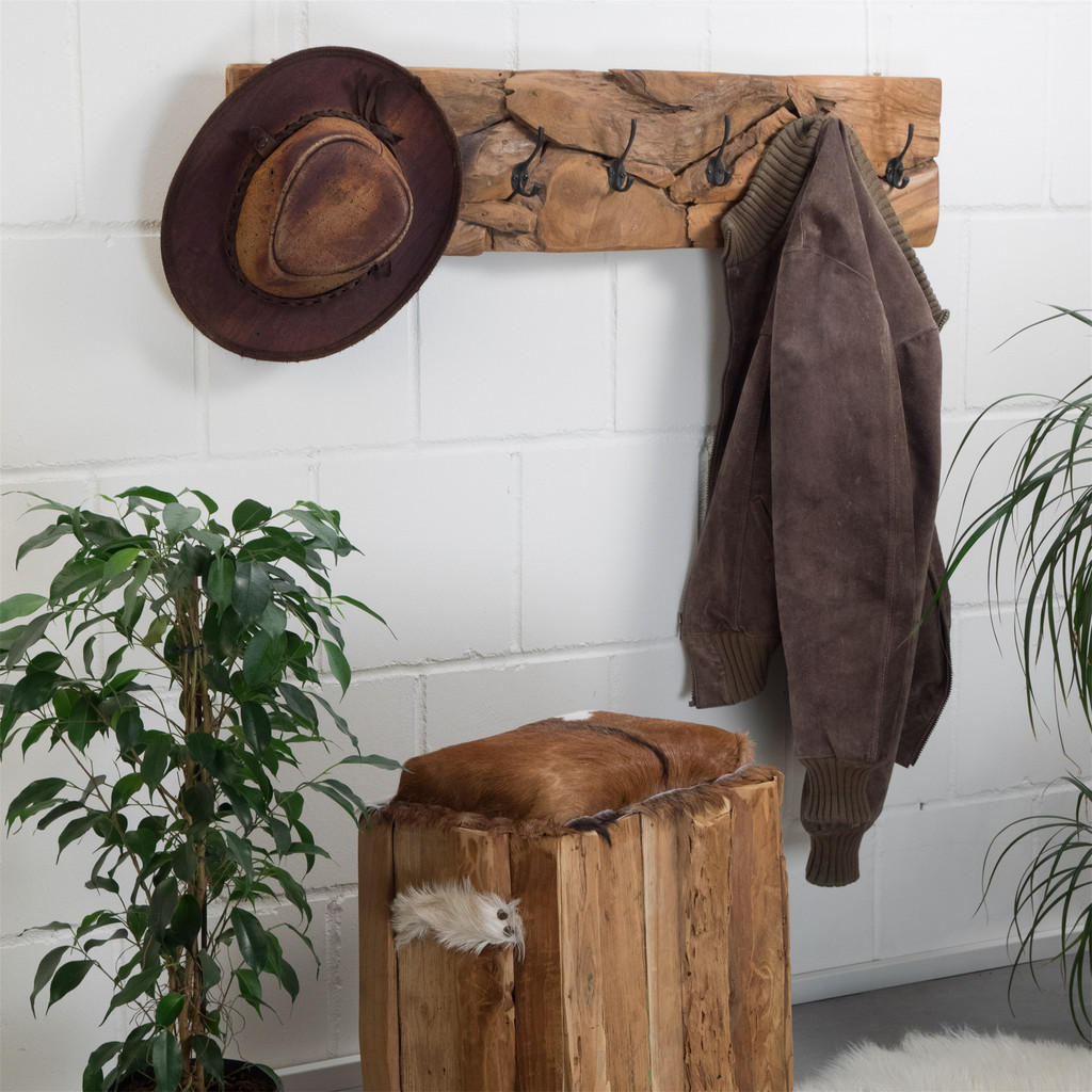 Thumbnail - Creedwood Wandgarderobe, Natur, Holz, Echtholz,Recyclingholz, Vintage, 90x20x7 cm, Garderobe, Garderobenleisten & Garder...
